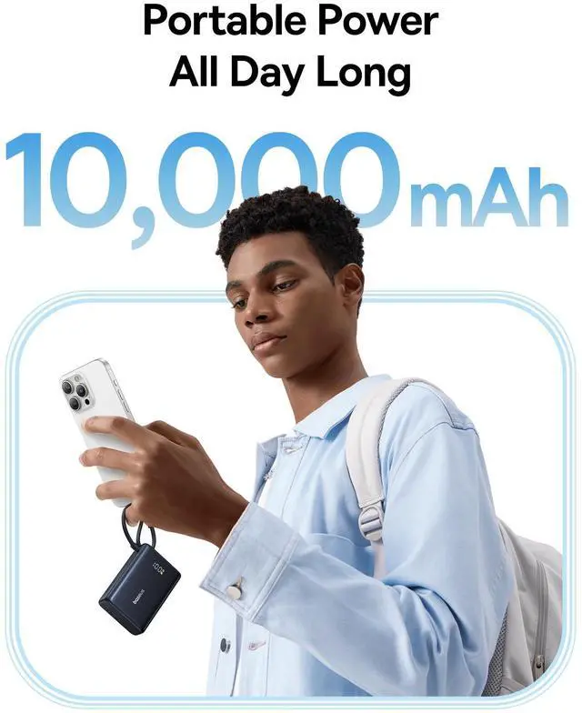 Alt view image 5 of 7 - Baseus Power Bank, Picogo 10000mAh 45W 3-Output Portable Charger with Built-in USB-C Cable, PPS/PD QC Fast Charging External Battery Pack for iPhone 17/16/15/14/13, Samsung S25/S24, MacBook Pro, iPad