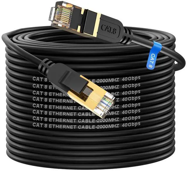 Main image of Cat 8 Ethernet Cable, 100FT High Speed Heavy Duty 26AWG Cat8 LAN Network Cable 40Gbps, 2000Mhz with Gold Plated RJ45 Connector, Outdoor&Indoor Internet Cable Compatible for Router Gaming Modem Xbox