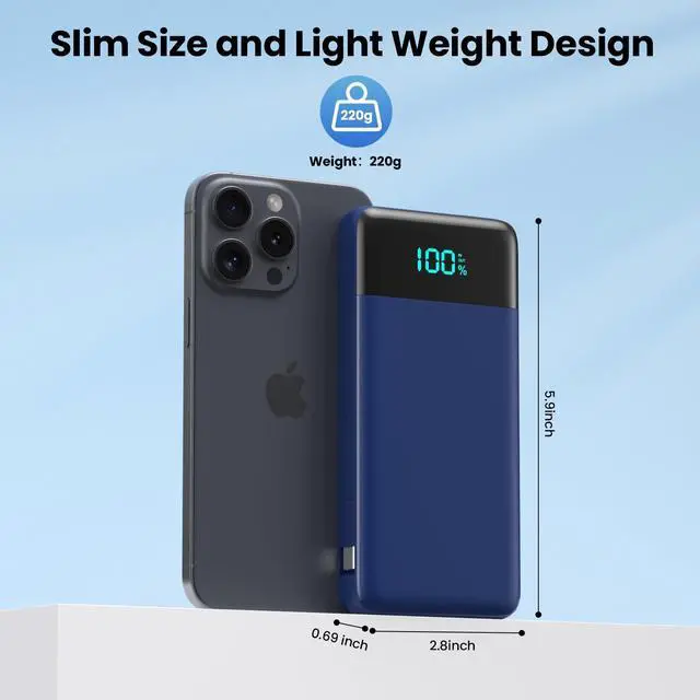 Alt view image 5 of 7 - Portable Charger for iPhone with Built in Cables and Wall Plug,Upgraded 13800mAh Fast Charging USB C Power Bank,4 Outputs Travel Essential Battery Pack Compatible with iPhone 17/16/15/14,Galaxy-Blue