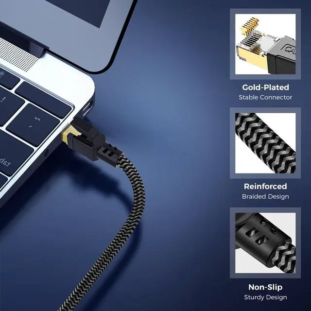 Alt view image 4 of 7 - CABNEER Cat 8 Ethernet Cable 25FT, High-Speed Braided Internet Cable Network Cord with Gold Plated RJ45 Connector 40Gbps 2000Mhz Heavy Duty LAN Cable Shielded Indoor
