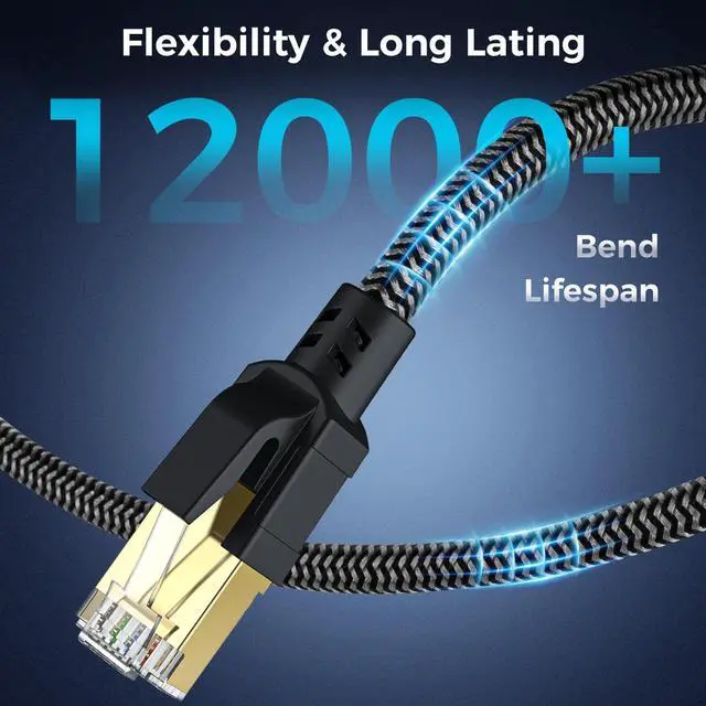 Alt view image 6 of 7 - CABNEER Cat 8 Ethernet Cable 25FT, High-Speed Braided Internet Cable Network Cord with Gold Plated RJ45 Connector 40Gbps 2000Mhz Heavy Duty LAN Cable Shielded Indoor