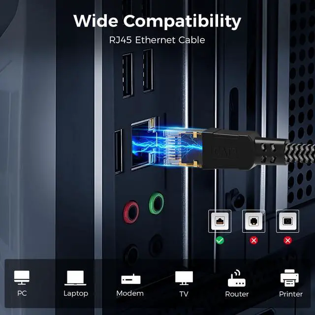 Alt view image 7 of 7 - CABNEER Cat 8 Ethernet Cable 25FT, High-Speed Braided Internet Cable Network Cord with Gold Plated RJ45 Connector 40Gbps 2000Mhz Heavy Duty LAN Cable Shielded Indoor