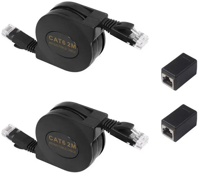 Main image of Lrbners 6.6FT CAT6 Retractable Ethernet Cable with RJ45 Connector Port - High-Speed RJ45 Cable with Flexible Rubber Coating, 10Gbps Network Cable for Lag-Free Gaming, Streaming & Office Use 2-Pack