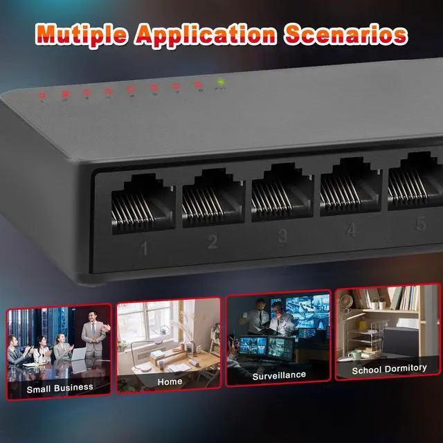 Alt view image 7 of 7 - ienRon 8 Ports Gigabit Ethernet Switch Unmanaged, Network Switch Supported Desktop or Wall Mount,1000Mbps Ethernet SplitterPlug & Play|Fanless Design|Shielded Ports|Traffic Optimization