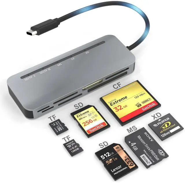 Main image of USB C Multi Card Reader, XD/MS/SD/TF/CF Type-C 5Gps High Speed 7-in-1 XD Picture Card Adapter for SDXC TF Micro SD CF MS MMC Card, Sony Memory Stick Pro Duo Adapter Read 5 Cards Simultaneously