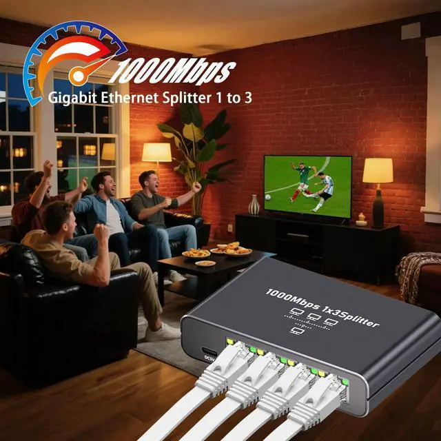 Alt view image 3 of 7 - Aufloag Gigabit Ethernet Splitter 1 to 3 - 1000Mbps RJ45 Port Multiplier with USB-C Power, Plug & Play Network Switch for Cat5/5e/6/7/8 Cables, High Speed LAN Switch 1 in 3 Out for PC Laptop AP