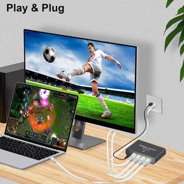 Alt view image 4 of 7 - Aufloag Gigabit Ethernet Splitter 1 to 3 - 1000Mbps RJ45 Port Multiplier with USB-C Power, Plug & Play Network Switch for Cat5/5e/6/7/8 Cables, High Speed LAN Switch 1 in 3 Out for PC Laptop AP