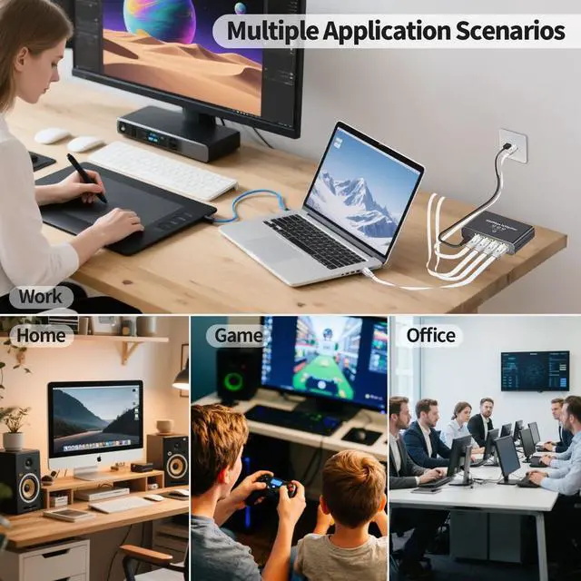 Alt view image 6 of 7 - Aufloag Gigabit Ethernet Splitter 1 to 3 - 1000Mbps RJ45 Port Multiplier with USB-C Power, Plug & Play Network Switch for Cat5/5e/6/7/8 Cables, High Speed LAN Switch 1 in 3 Out for PC Laptop AP