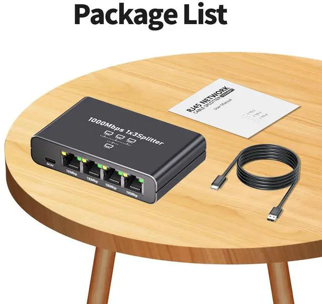 Alt view image 7 of 7 - Aufloag Gigabit Ethernet Splitter 1 to 3 - 1000Mbps RJ45 Port Multiplier with USB-C Power, Plug & Play Network Switch for Cat5/5e/6/7/8 Cables, High Speed LAN Switch 1 in 3 Out for PC Laptop AP