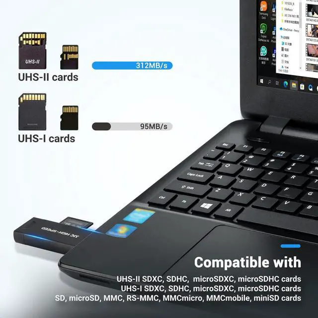 Alt view image 4 of 7 - JJC UHS-II SD Micro SD 4.0 Card Reader Adapter, 3-in-1 USB-A 3.1 USB-C 3.1 Micro USB 2.0 Connection Port, High Transfer Speed up to 312MB/s, Compatible with Computer, Laptop, OTG Enable Phone & Tablet