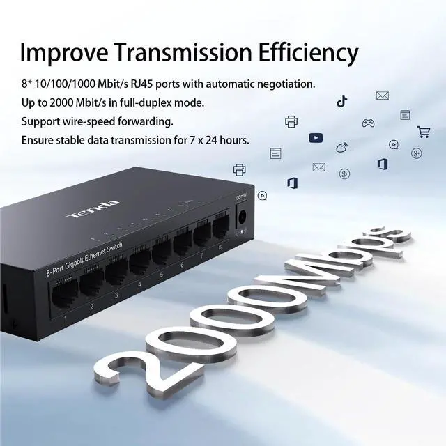Alt view image 3 of 7 - Tenda TEG1008M, 8 Port Gigabit Switch, Unmanaged Ethernet Switch with Traffic Optimization, Plug & Play, Fanless & Metal Design Network Switch Hub, Desktop/ Wall-Mount, Limited Lifetime Protection