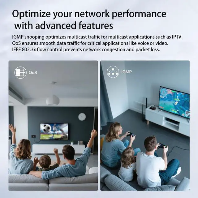 Alt view image 4 of 7 - Tenda TEG1008M, 8 Port Gigabit Switch, Unmanaged Ethernet Switch with Traffic Optimization, Plug & Play, Fanless & Metal Design Network Switch Hub, Desktop/ Wall-Mount, Limited Lifetime Protection