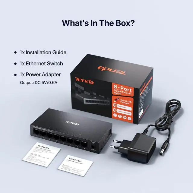 Alt view image 6 of 7 - Tenda TEG1008M, 8 Port Gigabit Switch, Unmanaged Ethernet Switch with Traffic Optimization, Plug & Play, Fanless & Metal Design Network Switch Hub, Desktop/ Wall-Mount, Limited Lifetime Protection