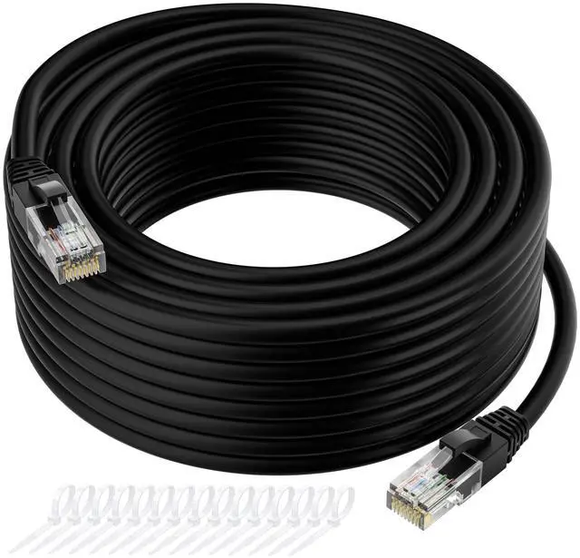 Main image of Cat5e Ethernet Cable 25 FT, Long Cat 5e Internet Cable, Black Snagless Patch Cord, Flexible, Network, LAN, PoE, Standard RJ45 Connector for PC, Server, Router, Modem, TV, PS5 - with 15 Cable Ties