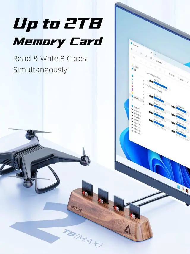 Alt view image 3 of 7 - AODUKE 8-Port USB 3.0 SD Card Reader, Walnut Wood Design 5Gbps Data, Simultaneous Support to Micro SD/TF3.0 and SD3.0 Card Read and Write (Compatible UHS-I/II Card)-AST43M