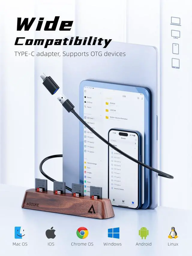 Alt view image 4 of 7 - AODUKE 8-Port USB 3.0 SD Card Reader, Walnut Wood Design 5Gbps Data, Simultaneous Support to Micro SD/TF3.0 and SD3.0 Card Read and Write (Compatible UHS-I/II Card)-AST43M
