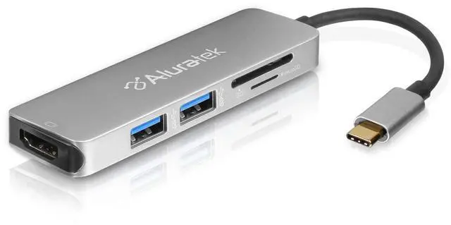 Alt view image 2 of 5 - Aluratek USB Type-C Hub & Micro/SD Card Reader AUMC0302F 4-in-1 Multiport Adapter with 4K HDMI, 3 USB 3.0 Ports, Powered USB, Dongle - High-Speed Data Transfer & Charging for MacBook/Dell/HP/Surface