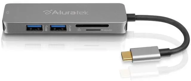 Alt view image 3 of 5 - Aluratek USB Type-C Hub & Micro/SD Card Reader AUMC0302F 4-in-1 Multiport Adapter with 4K HDMI, 3 USB 3.0 Ports, Powered USB, Dongle - High-Speed Data Transfer & Charging for MacBook/Dell/HP/Surface