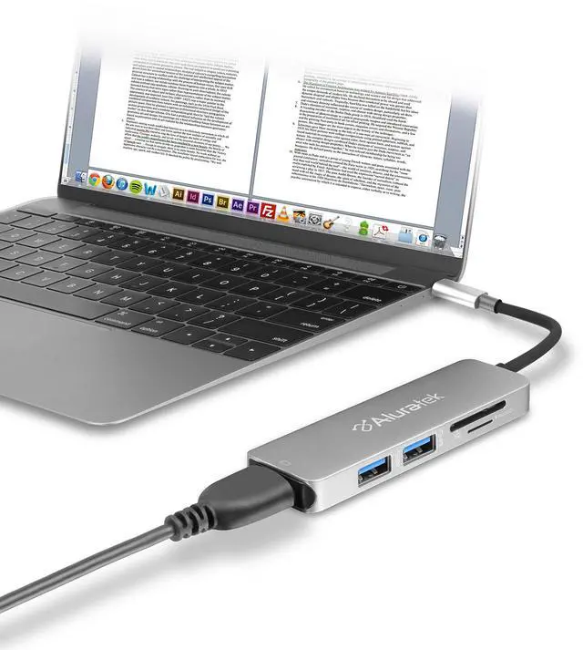 Main image of Aluratek USB Type-C Hub & Micro/SD Card Reader AUMC0302F 4-in-1 Multiport Adapter with 4K HDMI, 3 USB 3.0 Ports, Powered USB, Dongle - High-Speed Data Transfer & Charging for MacBook/Dell/HP/Surface