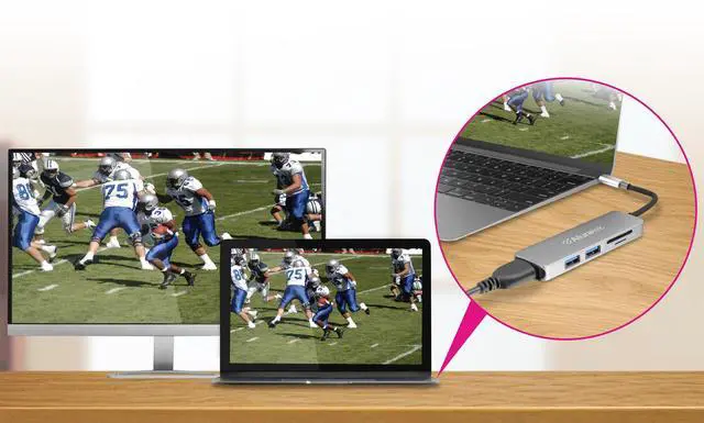 Alt view image 4 of 5 - Aluratek USB Type-C Hub & Micro/SD Card Reader AUMC0302F 4-in-1 Multiport Adapter with 4K HDMI, 3 USB 3.0 Ports, Powered USB, Dongle - High-Speed Data Transfer & Charging for MacBook/Dell/HP/Surface