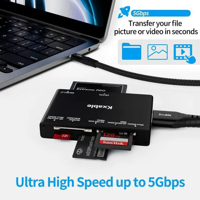 Alt view image 3 of 7 - SD Card Reader 7 in 1, Kxable USB 3.0 Memory Card Reader/Writer 5Gbps, for SD/Micro SD/MS/CF/MMC/XD/SDHC/SDXC Camera Memory Card, Reader for Mac OS, Windows, Linux- with 2 USB A/C to Micro 3.0 Cables