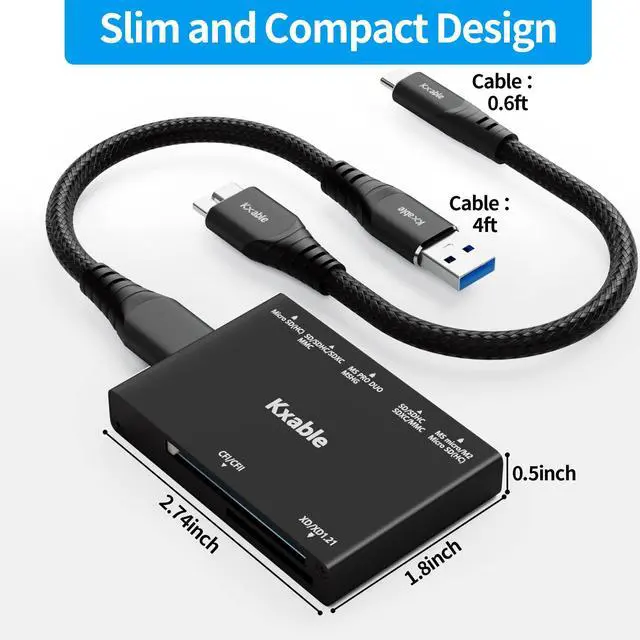Alt view image 5 of 7 - SD Card Reader 7 in 1, Kxable USB 3.0 Memory Card Reader/Writer 5Gbps, for SD/Micro SD/MS/CF/MMC/XD/SDHC/SDXC Camera Memory Card, Reader for Mac OS, Windows, Linux- with 2 USB A/C to Micro 3.0 Cables