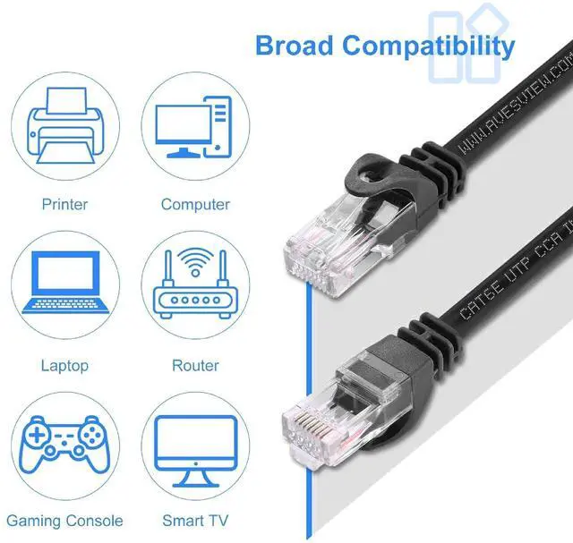 Alt view image 7 of 7 - AvesView CAT 6 Ethernet Cable 100 FT, Indoor High-Speed 10Gbps Snagless Long CAT6 100ft Ethernet Cable for Internet, Router, Modem, Computer, PlayStation, Xbox, POE Camera, Printer (Black, 100 Feet)