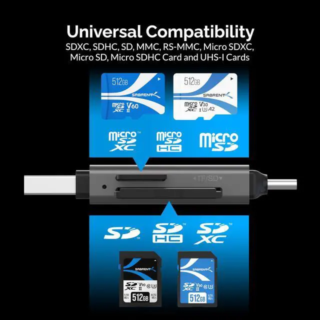 Alt view image 3 of 7 - USB-C & USB-A SD/Micro SD Card Reader, USB 3.0 (CR-BCA2)