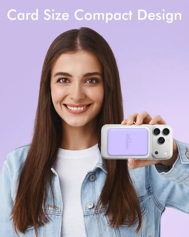 Alt view image 4 of 7 - podoru for Magsafe Battery Pack, 5000mAh Magnetic Power Bank with Type-C Cable 20W PD Fast Charging Lighting Input Wireless Portable Charger for iPhone iPhone 17/16/15/14/13/12/ All Series-Purple