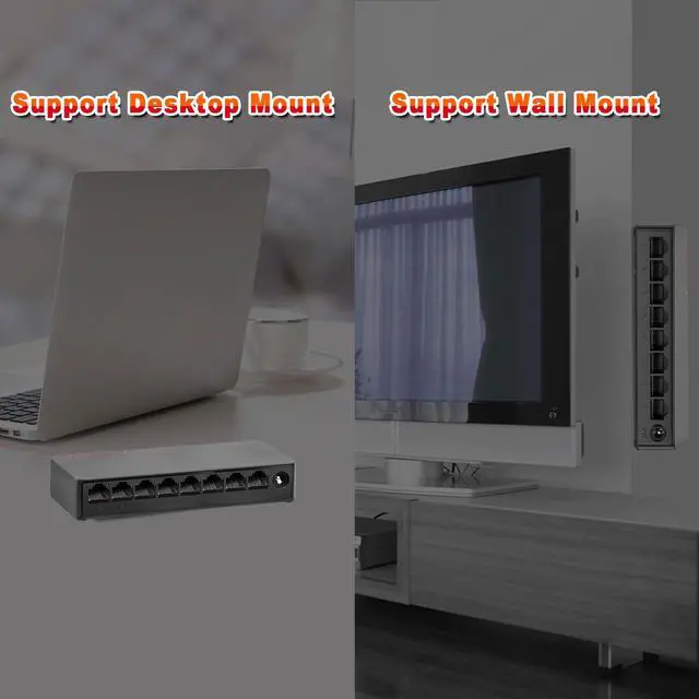 Alt view image 6 of 7 - ienRon 8 Ports Gigabit Ethernet Switch Unmanaged, Network Switch Supported Desktop or Wall Mount,1000Mbps Ethernet SplitterPlug & Play|Fanless Design|Shielded Ports|Traffic Optimization