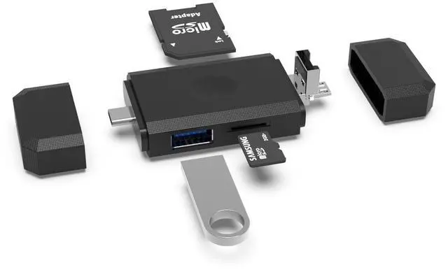 Main image of 3-in-1 Micro USB to USB Type-C OTG Adapter and Portable Memory Card Reader for SDXC, SDHC, SD, MMC, Micro SDXC, Micro SD, Micro SDHC and UHS-I Cards