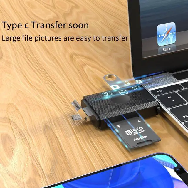 Alt view image 3 of 7 - 3-in-1 Micro USB to USB Type-C OTG Adapter and Portable Memory Card Reader for SDXC, SDHC, SD, MMC, Micro SDXC, Micro SD, Micro SDHC and UHS-I Cards