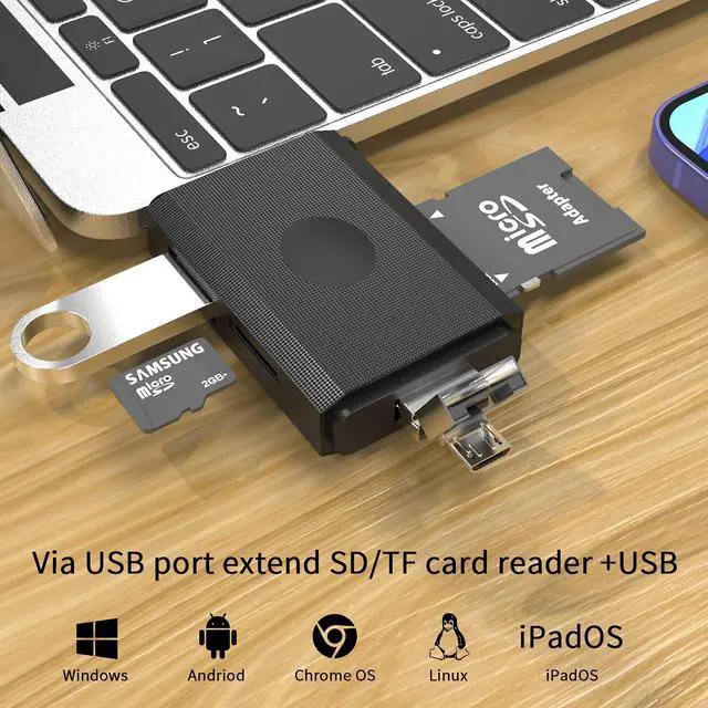 Alt view image 4 of 7 - 3-in-1 Micro USB to USB Type-C OTG Adapter and Portable Memory Card Reader for SDXC, SDHC, SD, MMC, Micro SDXC, Micro SD, Micro SDHC and UHS-I Cards