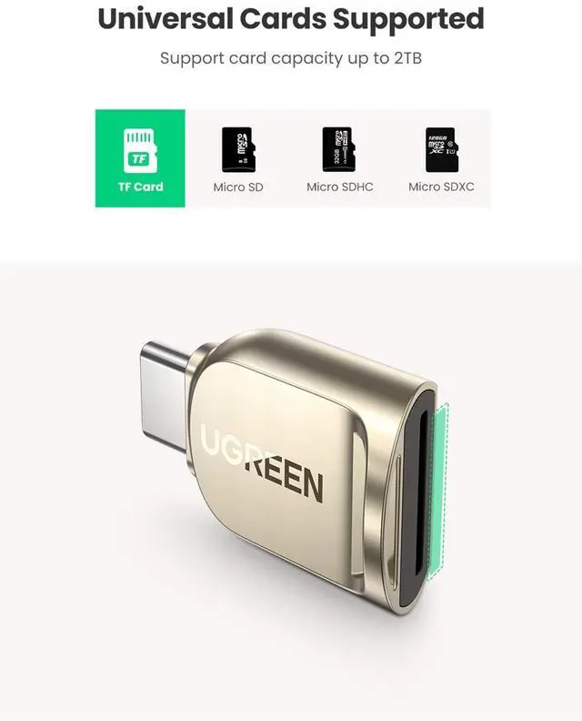 Alt view image 2 of 7 - UGREEN USB C Micro SD Card Reader, Type C to Micro SD Card Adapter with Zinc Alloy External, Portable SD Card Reader USB C for TF Micro SDHC SDXC, Compatible with Samsung/Mac/iPad Pro/iPhone 15 16