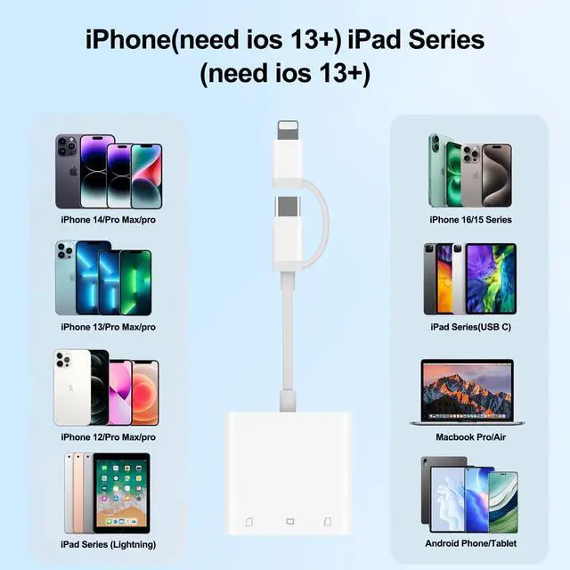 Alt view image 3 of 7 - USB C SD Card Reader for iPhone 16/14/iPad, 3-Slot USB Type C to CF/SD/MicroSD Adapter Supports Compact Flash/SD/MicroSD 3 Slot, Compatible with Phone/Android/Laptop, Plug&Play