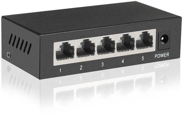 Main image of ienRon 5 Ports Gigabit Network Switch, Supported Desktop or Wall Mount Plug and Play with AI Detection Unmanaged Tiny Ethernet Splitter Network Switch in Metal Case, Red / Black
