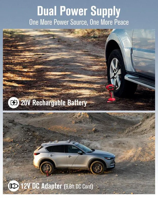 Alt view image 4 of 6 - AVID POWER Tire Inflator Portable Air Compressor, 20V Cordless Car Tire Pump, Rechargeable Battery Powered Air Compressor w/12V DC Adapter, Digital Pressure Gauge