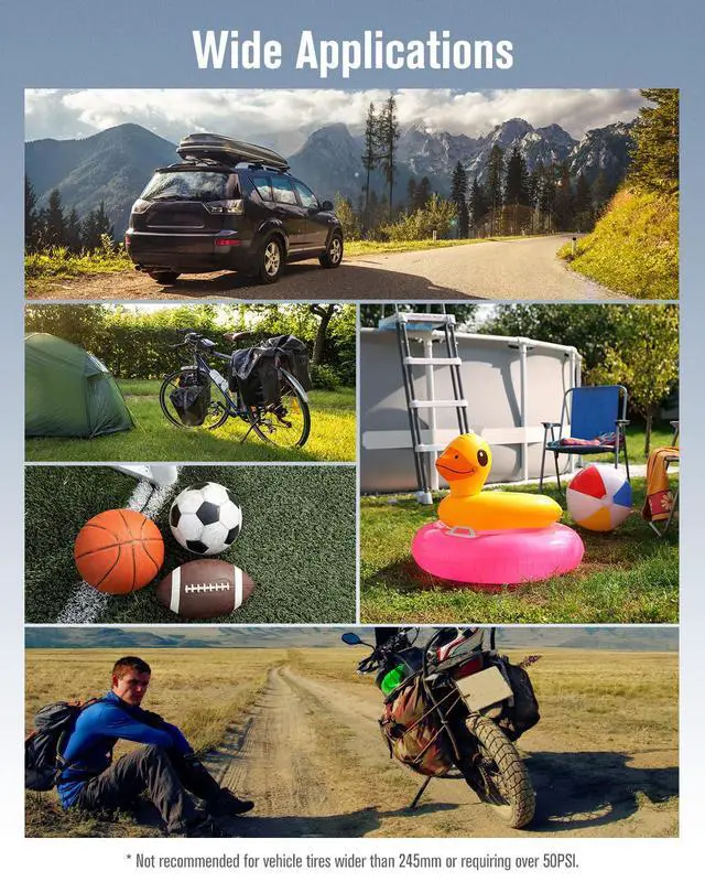 Alt view image 6 of 6 - AVID POWER Tire Inflator Portable Air Compressor, 20V Cordless Car Tire Pump, Rechargeable Battery Powered Air Compressor w/12V DC Adapter, Digital Pressure Gauge