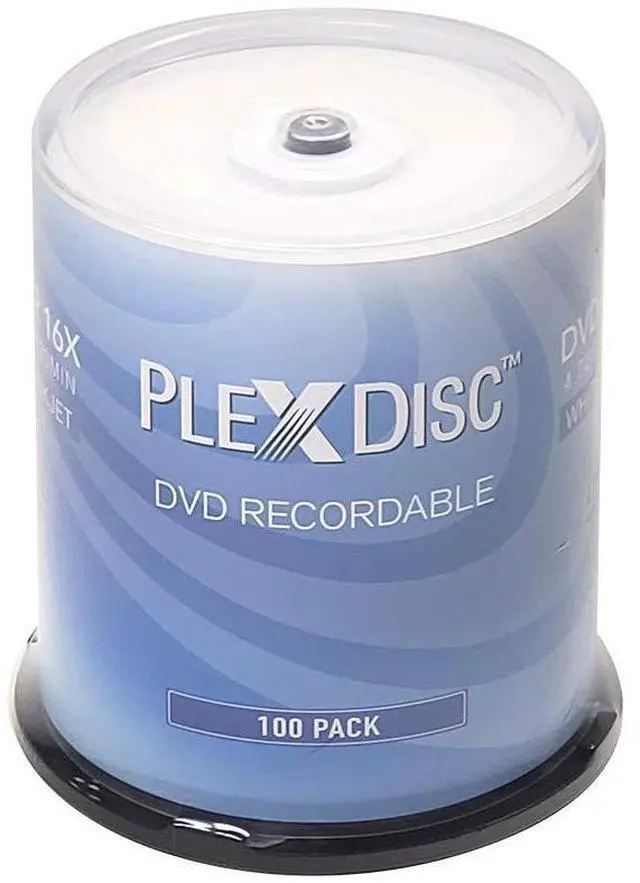 Main image of PlexDisc DVD-R 4.7GB 16X White Inkjet Hub Printable | 100 Pack Cake Box (FFP) | Blank DVDs for Video Burning | Recordable Media Discs