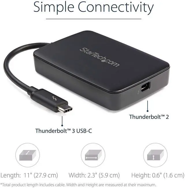 Alt view image 3 of 6 - Thunderbolt 3 to Thunderbolt 2 Adapter (Non-Reversible) - TB3 Laptop to TB2 (20Gbps) or TB1 (10Gbps) Devices / Displays - Black - Windows/Mac (TBT3TBTADAP)