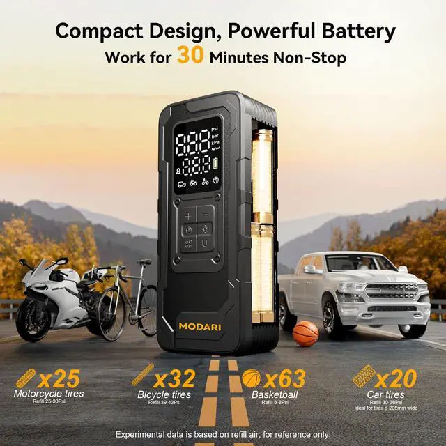 Alt view image 4 of 7 - Tire Inflator Portable Air Compressor, Up to 160 PSI Car Tire Inflator, Cordless Air Pump, Portable Tire Pump with Gauge - Portable Tire Inflators for Car, Light Pickup, Bike and More