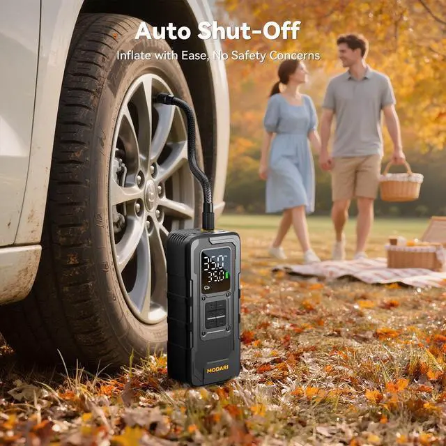 Alt view image 6 of 7 - Tire Inflator Portable Air Compressor, Up to 160 PSI Car Tire Inflator, Cordless Air Pump, Portable Tire Pump with Gauge - Portable Tire Inflators for Car, Light Pickup, Bike and More