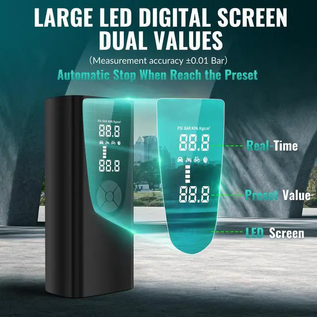 Alt view image 3 of 7 - Upgrade Tire Inflator Portable Air Compressor-180PSI Air Pump for Car Tires-Electric 3X Faster Tire Inflation-Cordless Tire Pump with Pressure Gauge for Car, Motorcycle, Bicycle, Ball and More