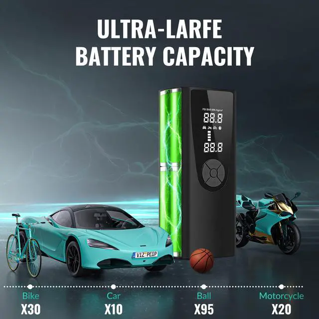 Alt view image 4 of 7 - Upgrade Tire Inflator Portable Air Compressor-180PSI Air Pump for Car Tires-Electric 3X Faster Tire Inflation-Cordless Tire Pump with Pressure Gauge for Car, Motorcycle, Bicycle, Ball and More