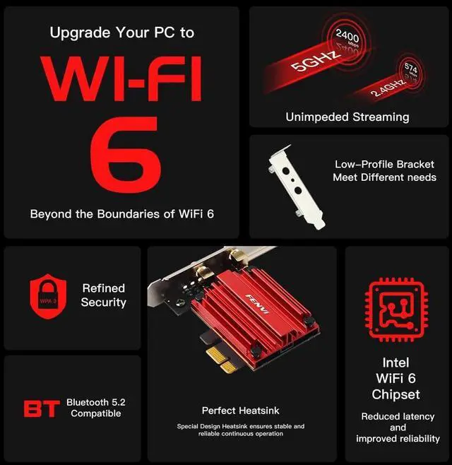 Alt view image 3 of 7 - AX200 WiFi 6 PCIe Desktop Wireless Adapter Card - 3000Mbps Dual Band with Bluetooth 5.2 for Gaming & PC | MU-MIMO, OFDMA | Windows 10/11 Compatible