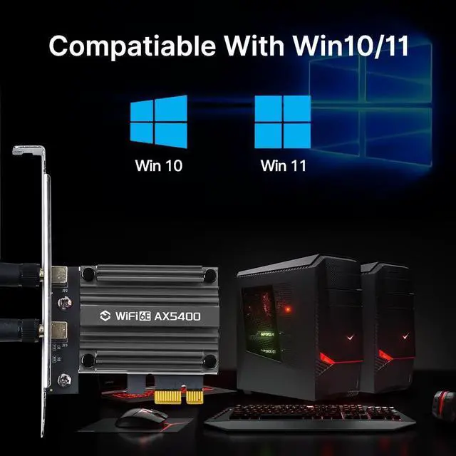 Alt view image 4 of 7 - FENVI PCIe WiFi 6E Card for Desktop PC, AX5400 Tri-Band PCIe Wireless Network Adapter with Bluetooth 5.3, WIFI6 MT7922 Chipset, WPA3, MU-MIMO, OFDMA,Low-Profile Bracket Compatible with Windows 10/11