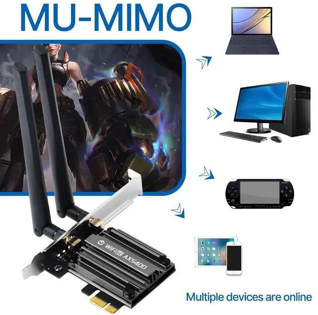 Alt view image 6 of 7 - FENVI PCIe WiFi 6E Card for Desktop PC, AX5400 Tri-Band PCIe Wireless Network Adapter with Bluetooth 5.3, WIFI6 MT7922 Chipset, WPA3, MU-MIMO, OFDMA,Low-Profile Bracket Compatible with Windows 10/11