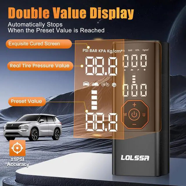 Alt view image 3 of 6 - Tire Inflator Portable Air Compressor-Air Pump 150PSI Cordless Electric for Car, Motorcycle, Bike, Ball, with Tire Gauge Pressure, Dual-Use Type (Orange)