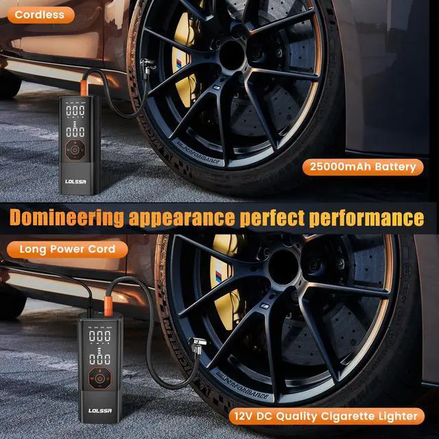 Alt view image 6 of 6 - Tire Inflator Portable Air Compressor-Air Pump 150PSI Cordless Electric for Car, Motorcycle, Bike, Ball, with Tire Gauge Pressure, Dual-Use Type (Orange)