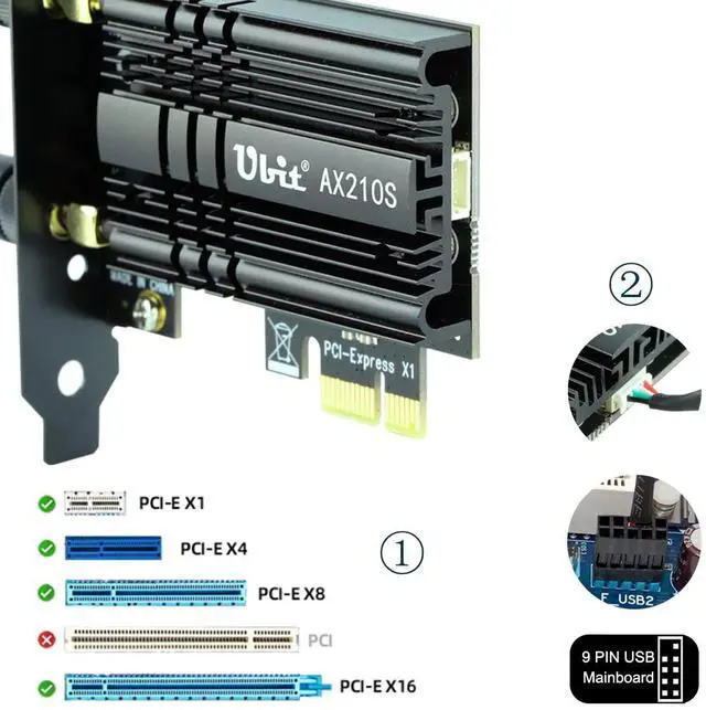 Alt view image 3 of 5 - Ubit AX210 WiFi 6E PCIe Wireless WiFi Card Up to 5400Mbps(6GHz/5GHz/2.4GHz),BT5.3,OFDMA,MU-MIMO,Support Win 11/10 64bit Only